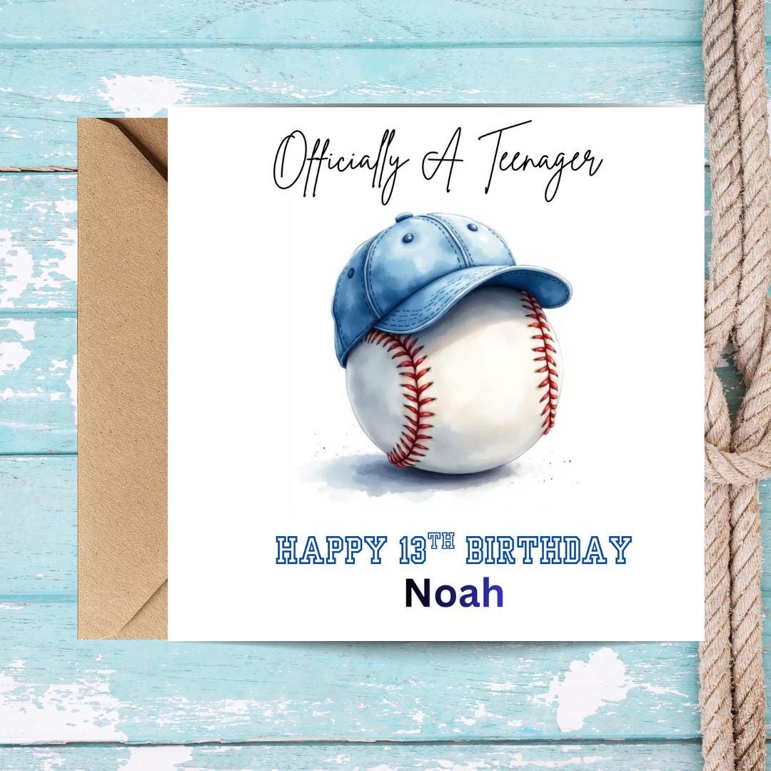 Personalized Baseball Birthday Card, Funny Teenager 13th, Son Grandson Nephew