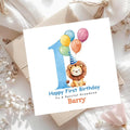 Personalised 1st Birthday Card for Grandson, First Birthday Lion Card, Custom Relationship & Name, 1 Year Old Cards