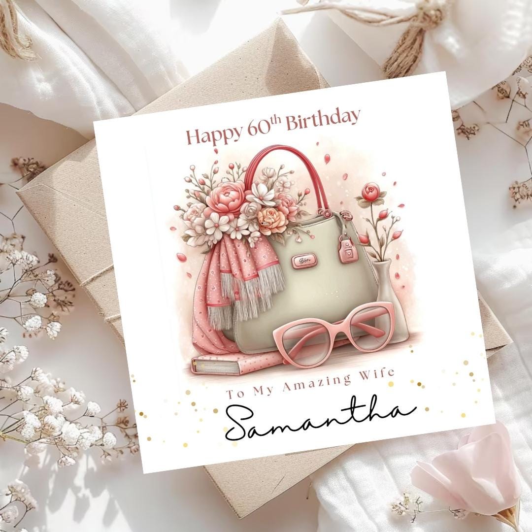 Personalized 60th Birthday Card For Wife, Mum, Grandmother, Custom Name Elegant 60th Cards