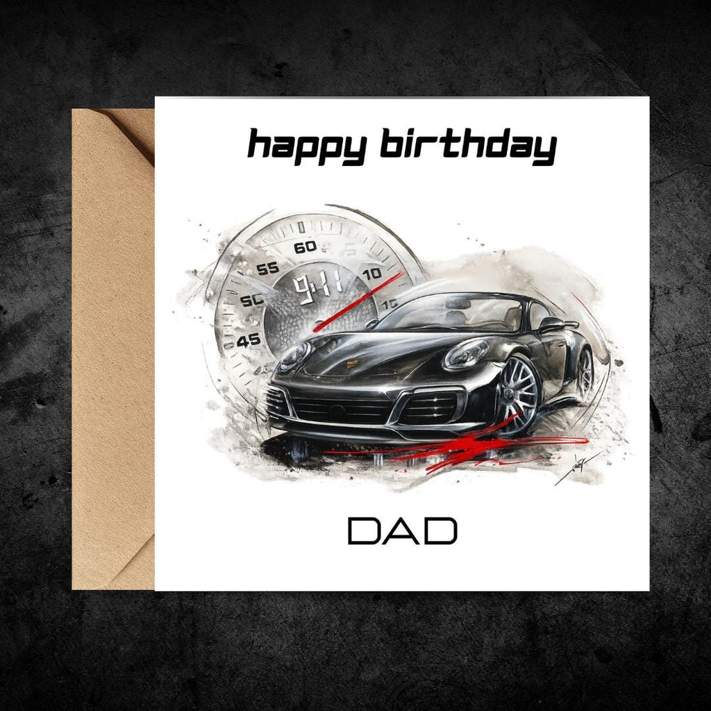 Personalized Birthday Card For Men Sports Car Speedometer Automotive Theme