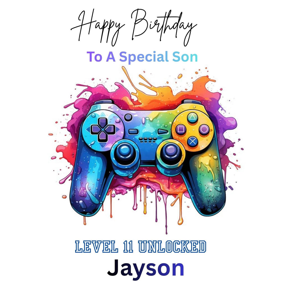 Personalized Gamer Birthday Card, Level 11 Unlocked, Custom Name Teen Boy Card