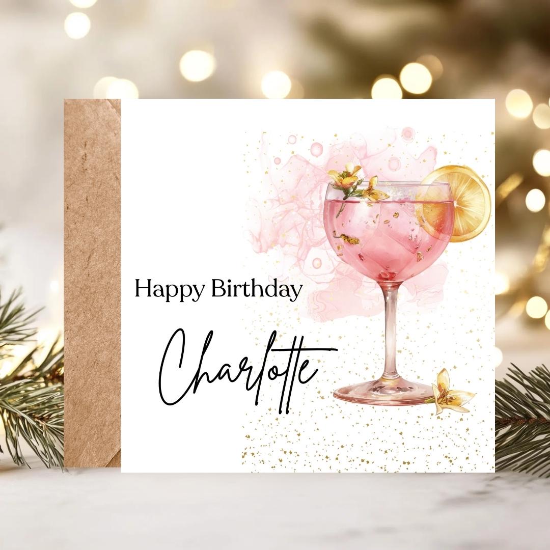 Personalized Cocktail Birthday Card – Custom Name, Stylish Design