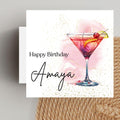 Personalized Cocktail Birthday Card – Custom Name Stylish Design For Her
