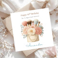 Personalised Sister Birthday Card – Makeup Brushes, Pearls, Floral Design Custom Age