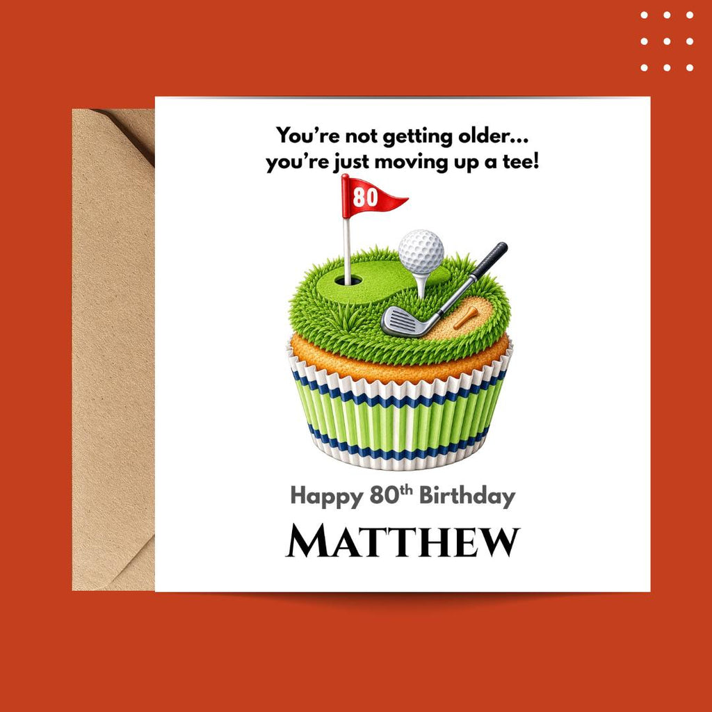 Funny 80th Birthday Card For Husband, Dad, Grandpa, Uncle - Personalized Golf Humor Greeting Golfer Cards
