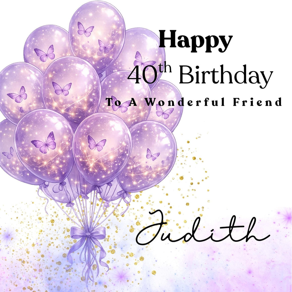 Personalized 40th Birthday Card For Sister, Daughter, Friend, Colleague, Niece - Balloons Magical Design