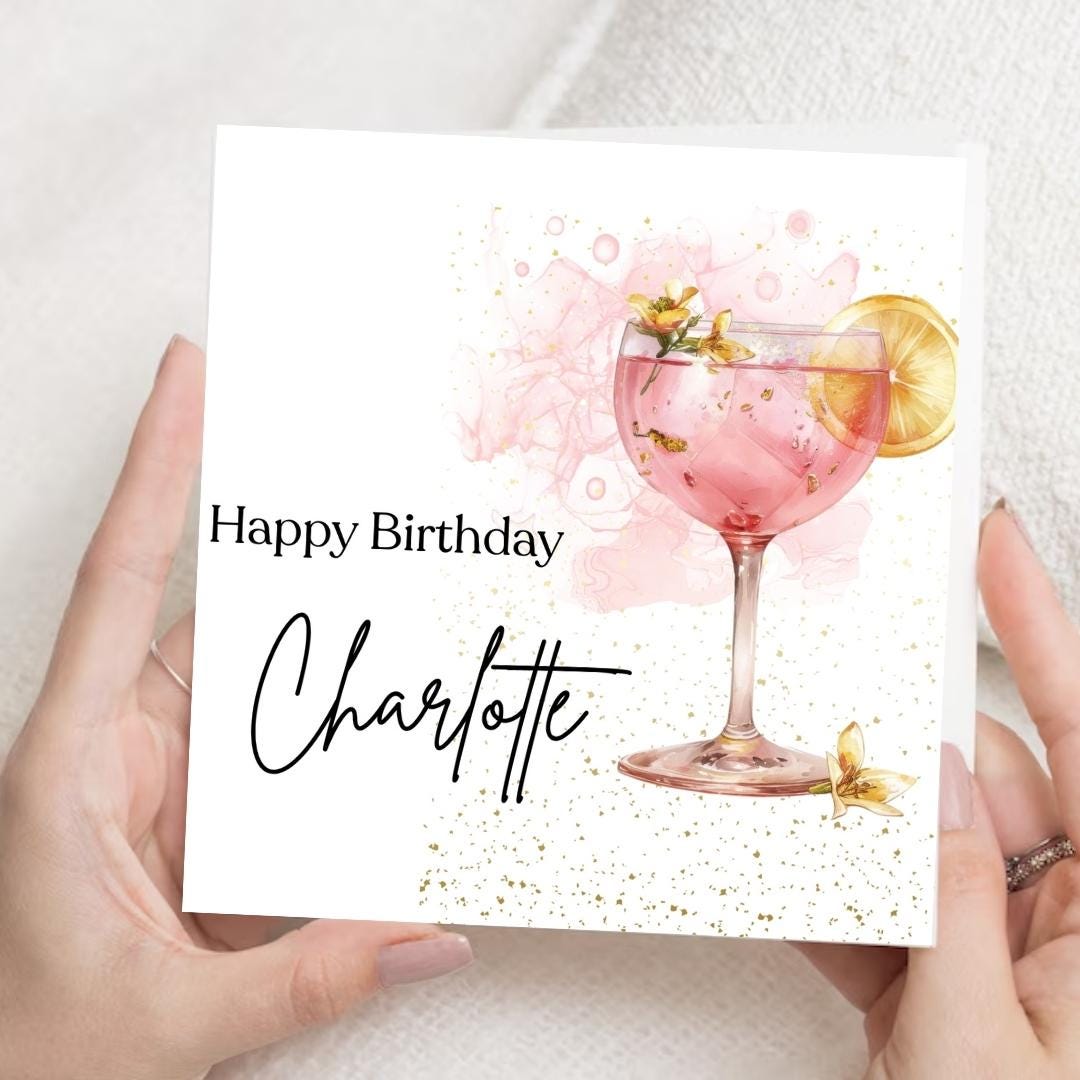 Personalized Cocktail Birthday Card – Custom Name, Stylish Design