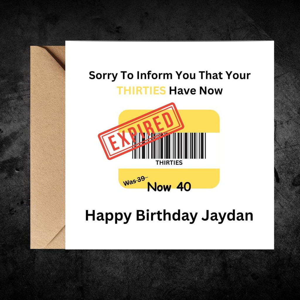 Funny 40th Birthday Card, Expired Thirties Humor, Unisex Milestone Greeting