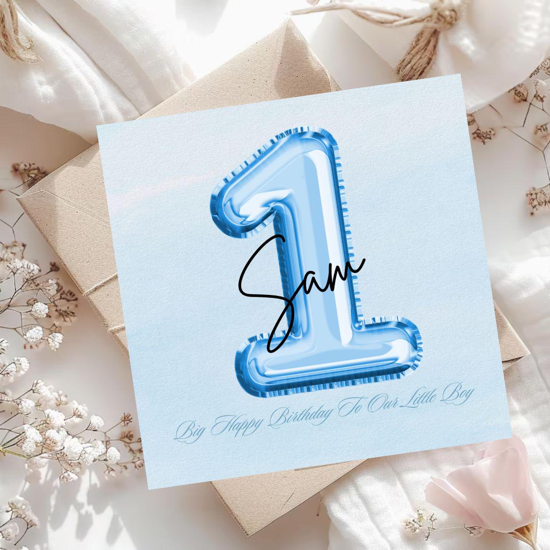 Personalized First Birthday Card For Baby Boy, Minimalist Big Number One Design