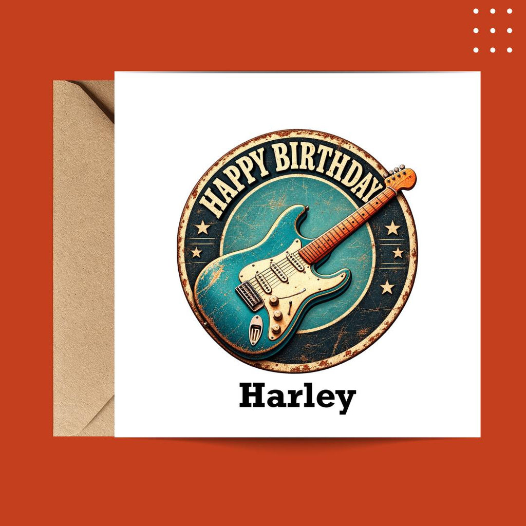Personalized Guitar Music Birthday Card, Custom Name Guitar Card for Brother, Friend, Son, Grandson