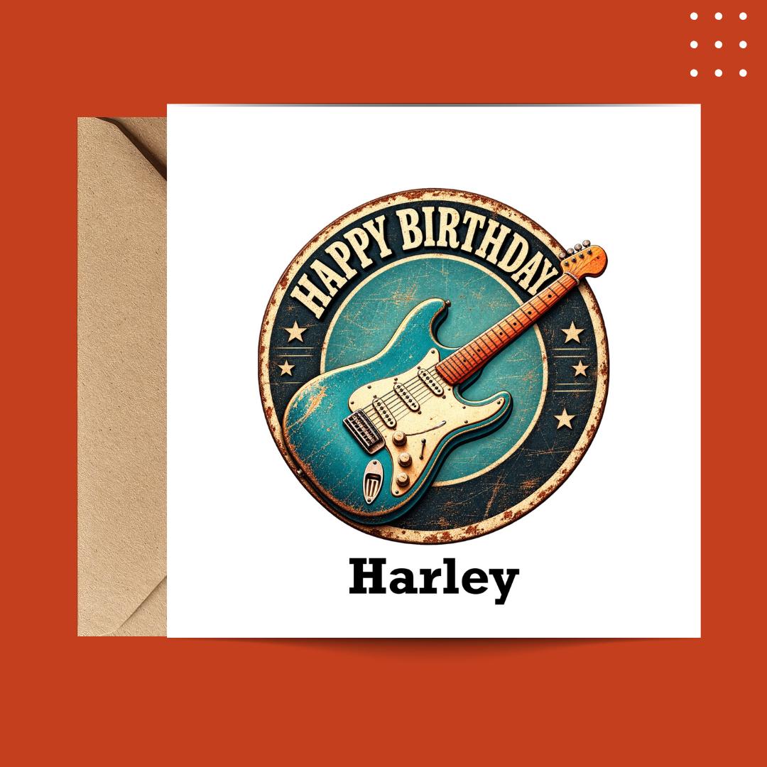 Personalized Guitar Music Birthday Card, Custom Name Guitar Card for Brother, Friend, Son, Grandson