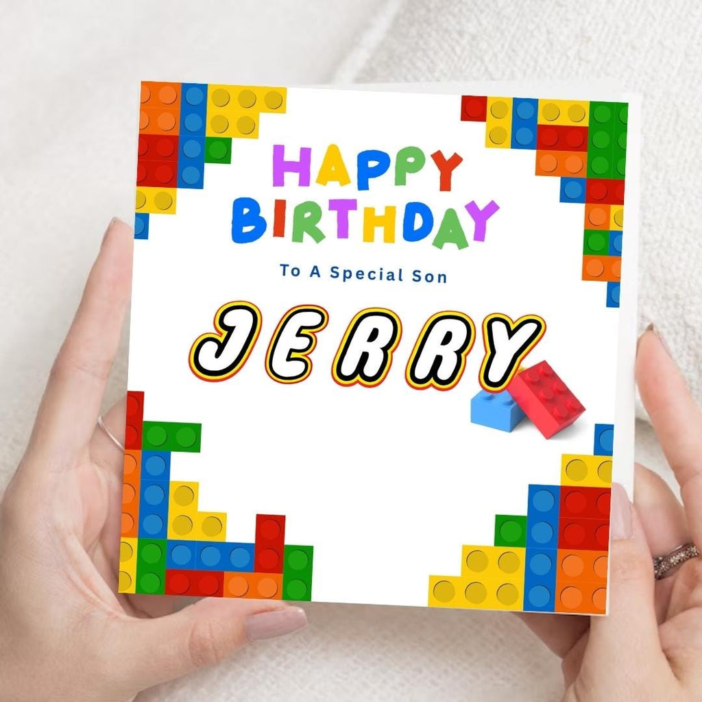 Personalized LEGO Birthday Card for Kids, Custom Name Building Blocks Cards For Son Daughter Grandson Granddaughter