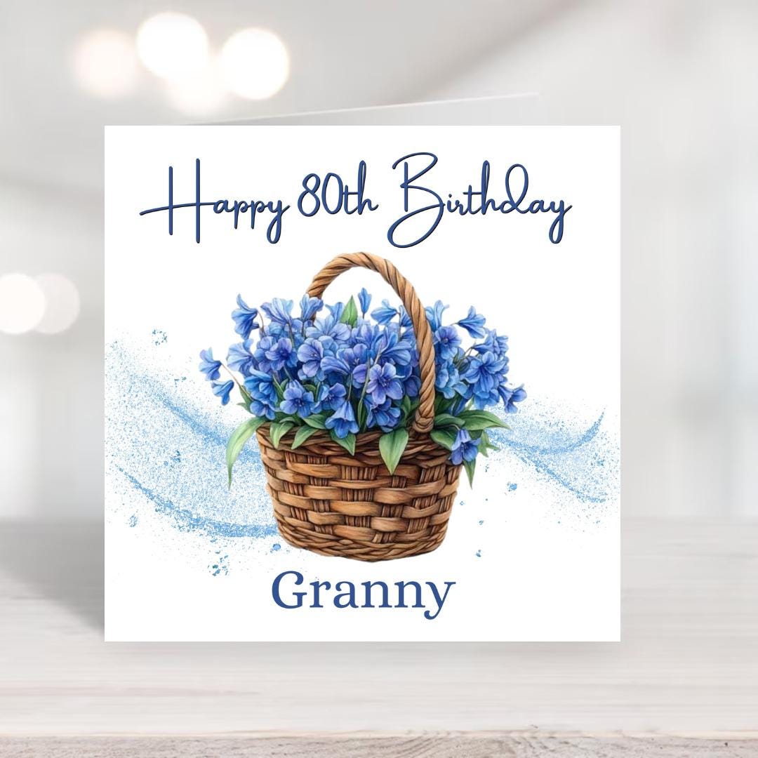 Personalized 80th Floral Birthday Card For Her – Custom Name Flower Basket Card For Mum