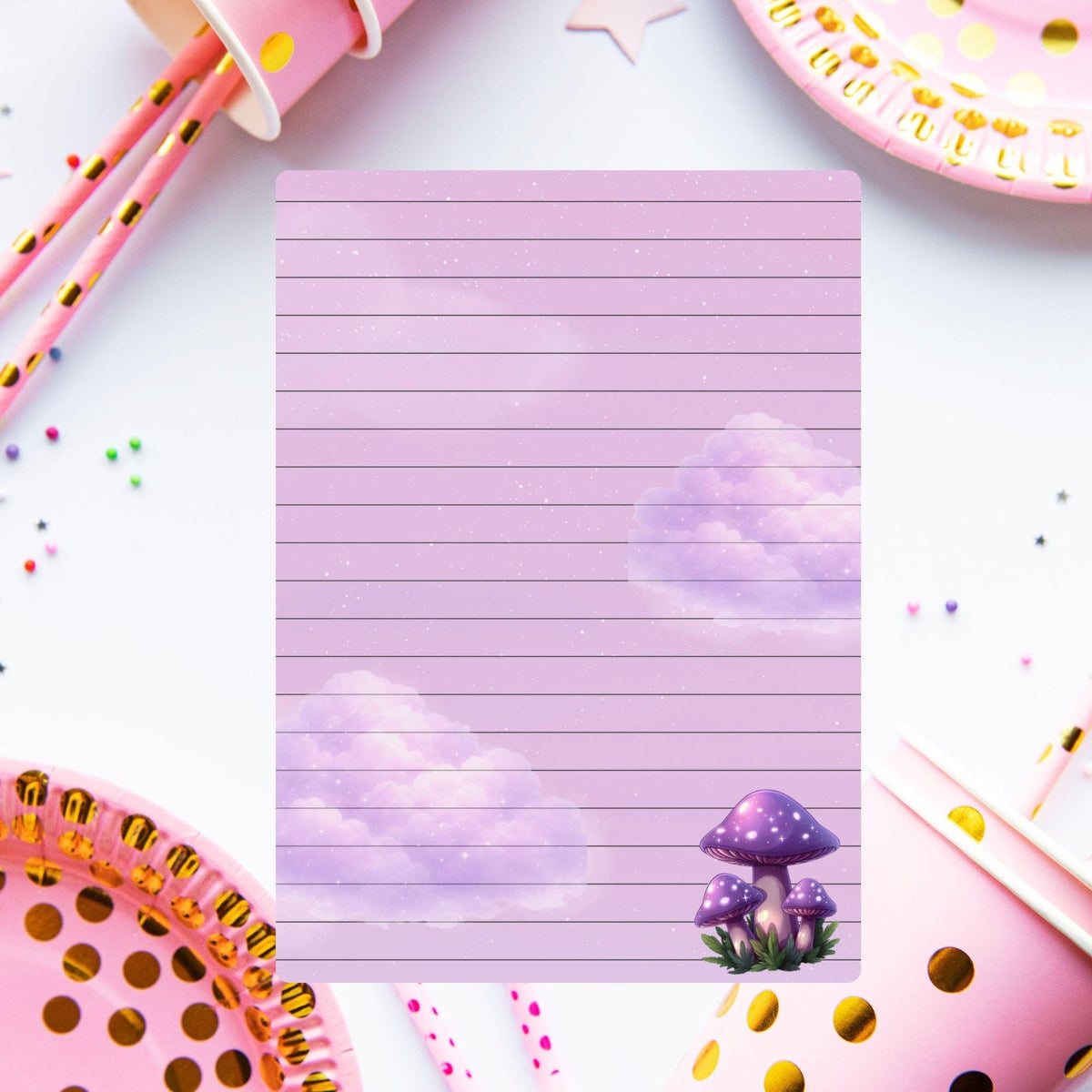 A5 notebook Purple pastel shade lined with sparkles, Kawaii Stationery, 40 Tear-Off Planner Pages