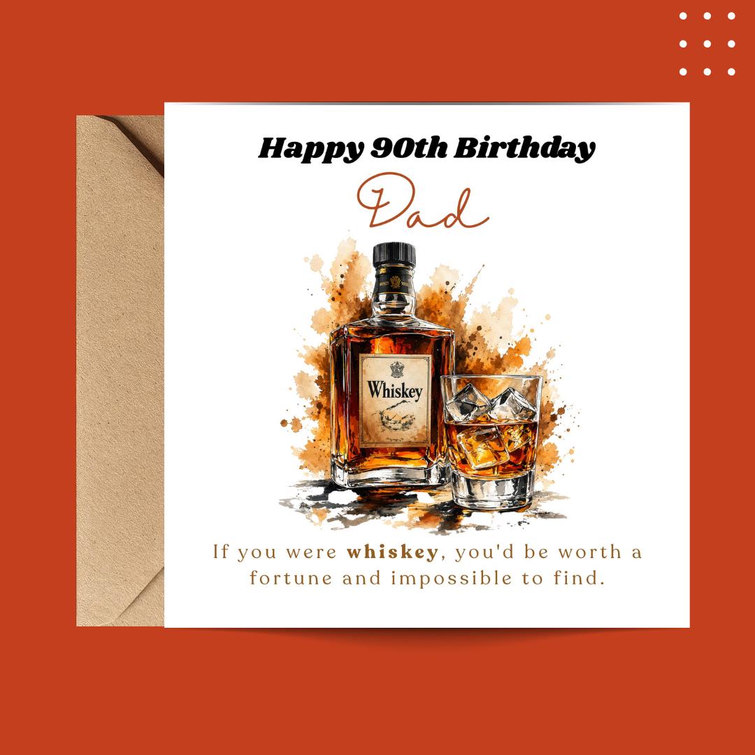 Personalized Funny 90th Birthday Card For Husband, Dad, Grandpa - Whiskey Lover Card