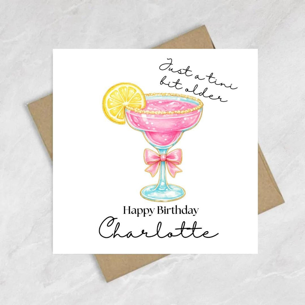 Personalized Funny Birthday Card for Her, Martini Theme Just a Tini Bit Older Card Female