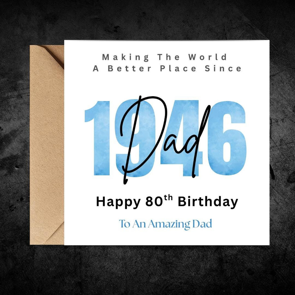 Personalized 80th Birthday Card For Dad, Birth Year Custom Name Greeting