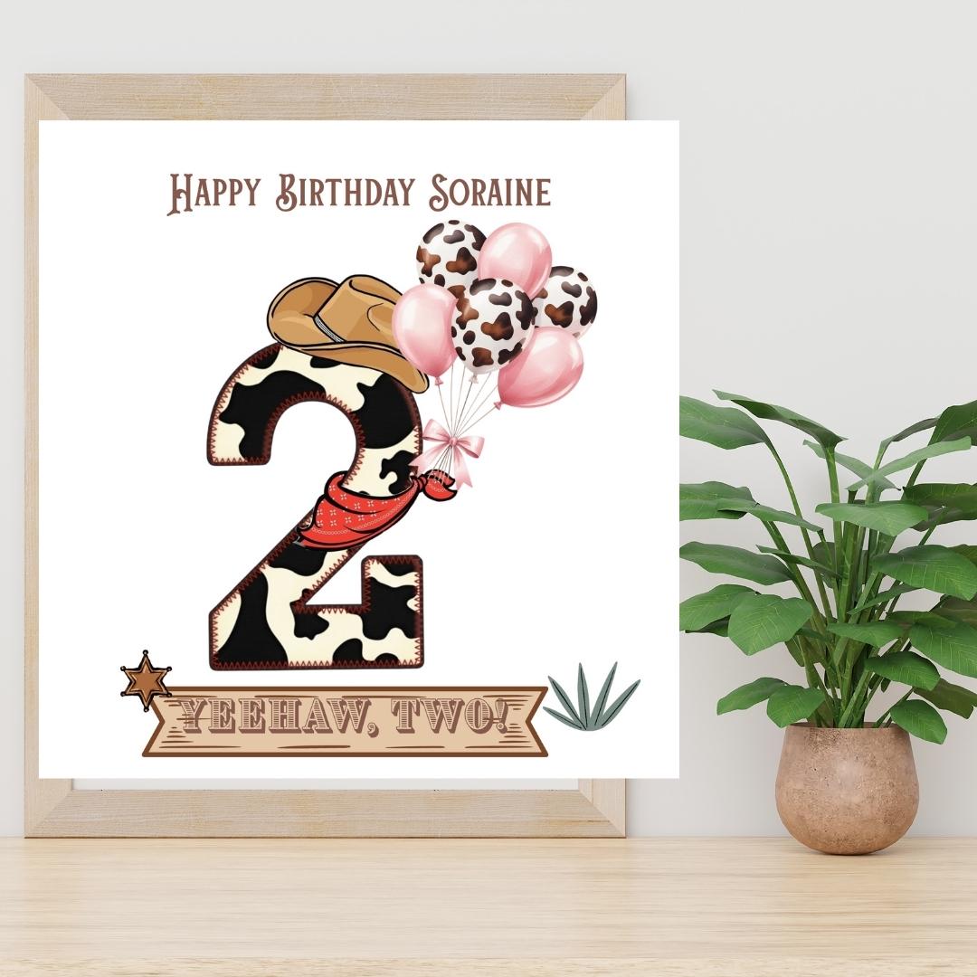 Personalised cowgirl happy 2nd birthday card, First Rodeo Themed Card For Daughter Granddaughter Niece