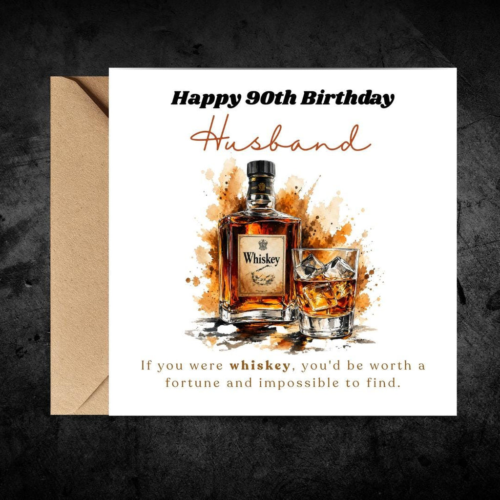 Personalized Funny 90th Birthday Card For Husband, Dad, Grandpa - Whiskey Lover Card