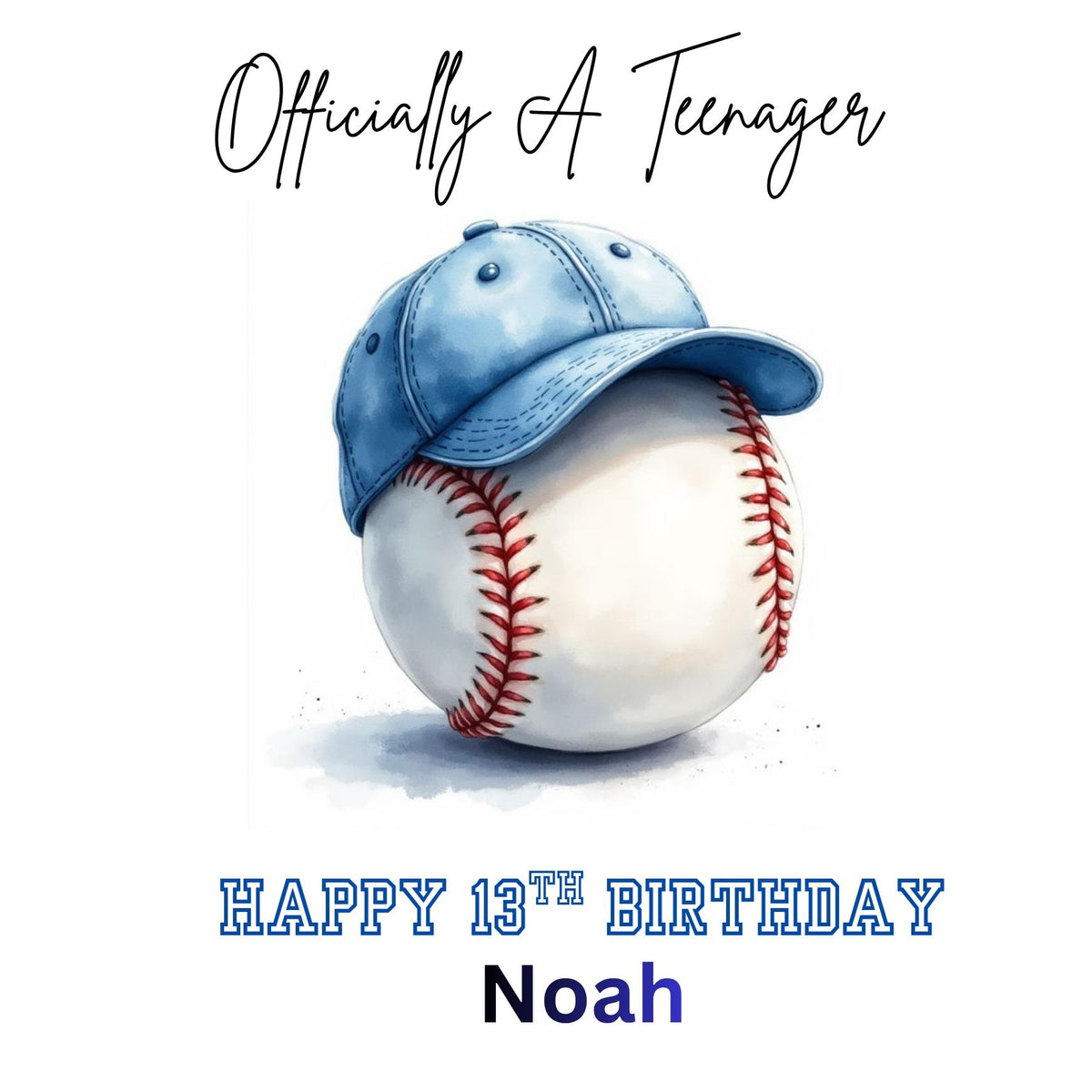 Personalized Baseball Birthday Card, Funny Teenager 13th, Son Grandson Nephew