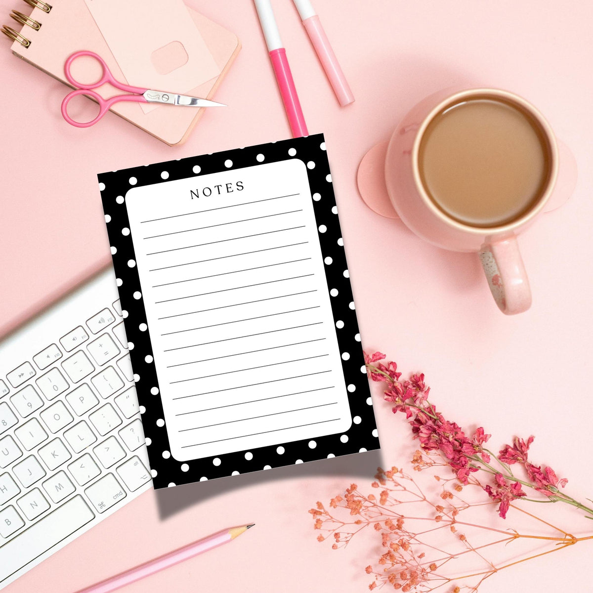 Polka Dot Notepad, Tear-Off Memo Pad, Kawaii Stationery Gift