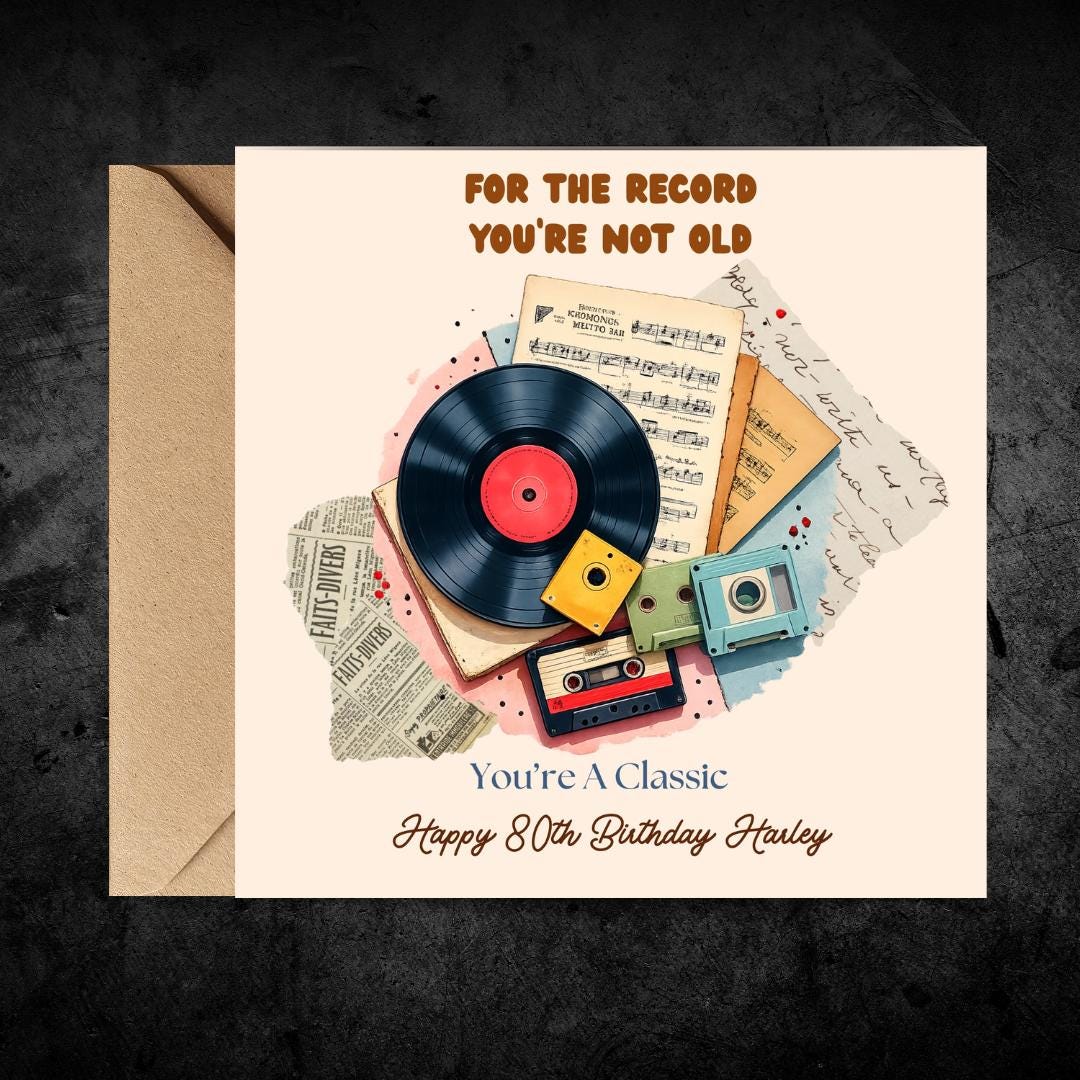 Funny 80th Birthday Card For Dad, Grandpa, Uncle, Husband - Vintage Record Player Humour Cards