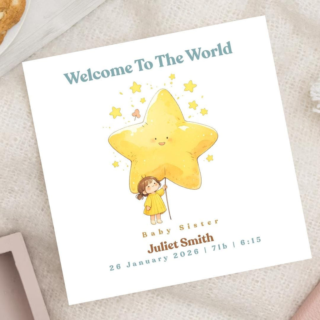 Welcome To The World Baby Brother Sister Card, New-born Announcement Gift, Baby Sister Keepsake