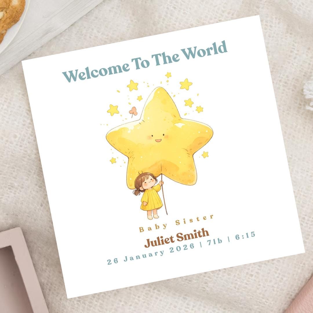 Welcome To The World Baby Brother Sister Card, New-born Announcement Gift, Baby Sister Keepsake
