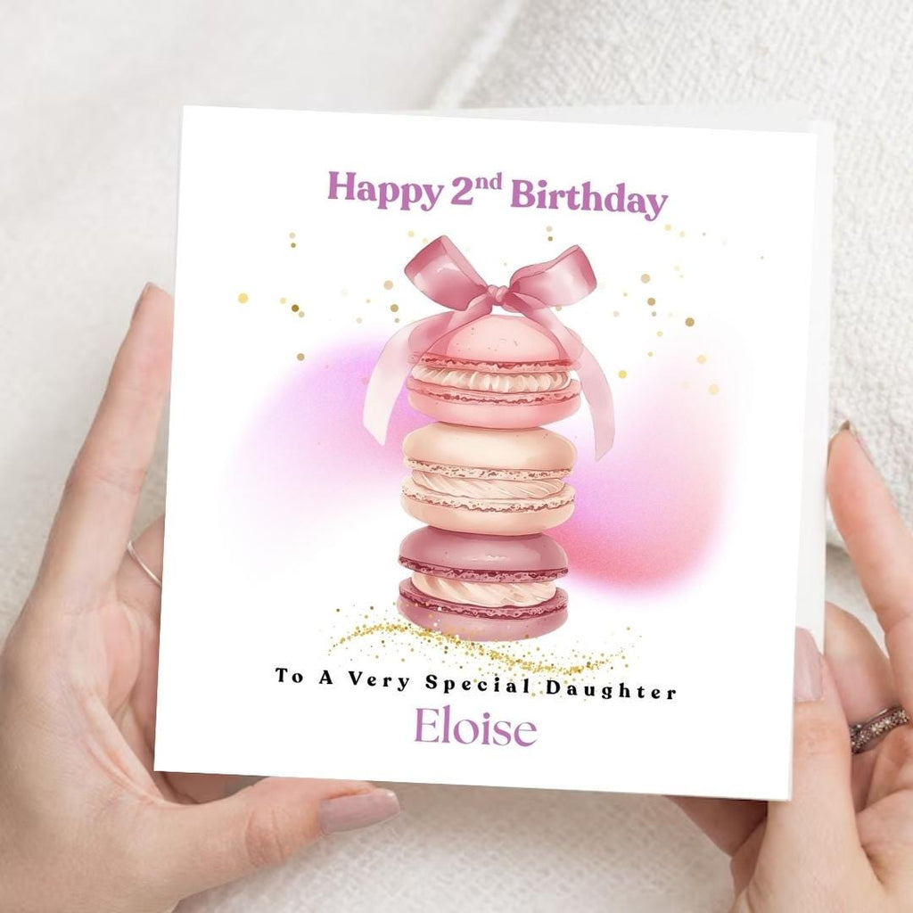 Personalized 2nd birthday card for Granddaughter, Pastel Macaroon Bow Design Baby Girl Card