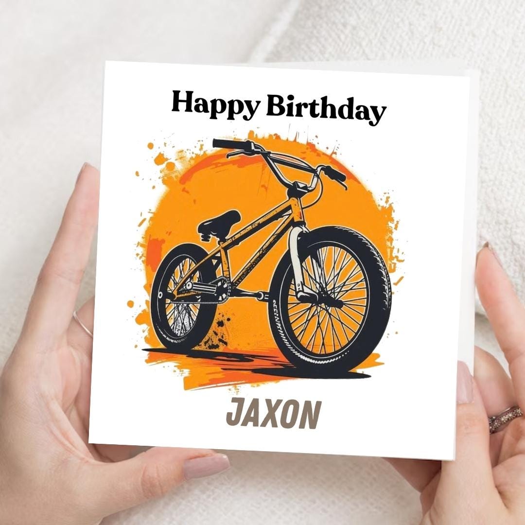 Personalized Birthday Card for Son, Custom Name Teen BMX Bike Rider Card
