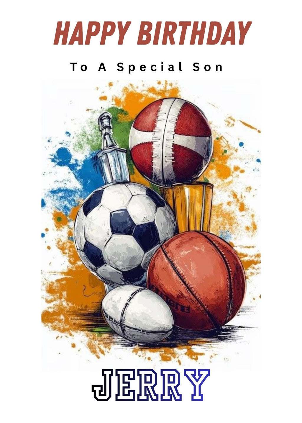 Personalized Sports Birthday Card – Custom Name, Trophy, Basketball, Soccer, Rugby (For Boys)