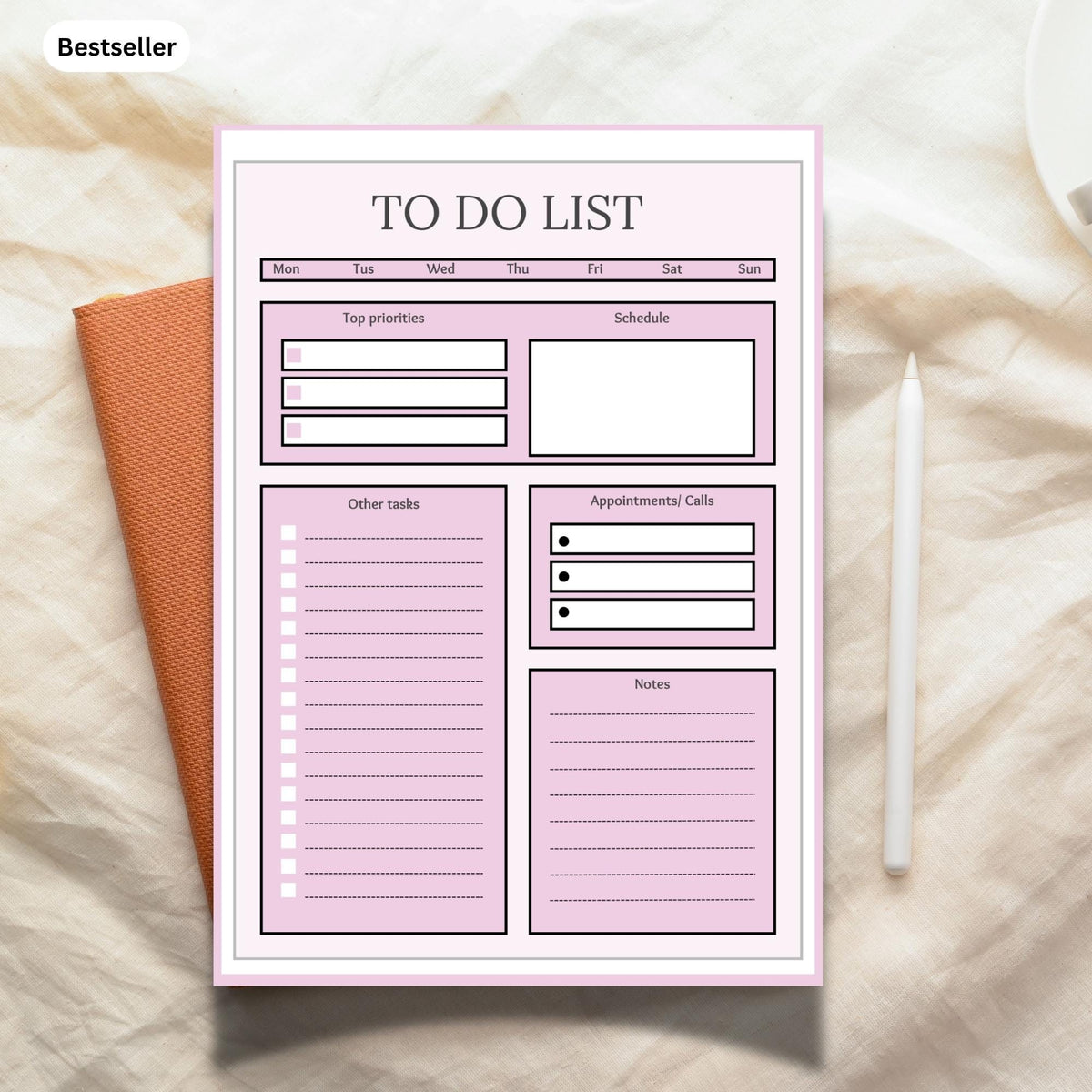 Colourful To Do List Planner Pad | Weekly Desk Notepad | Pink Productivity Record | Task Organiser