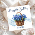 Personalized 80th Floral Birthday Card For Her – Custom Name Flower Basket Card For Mum