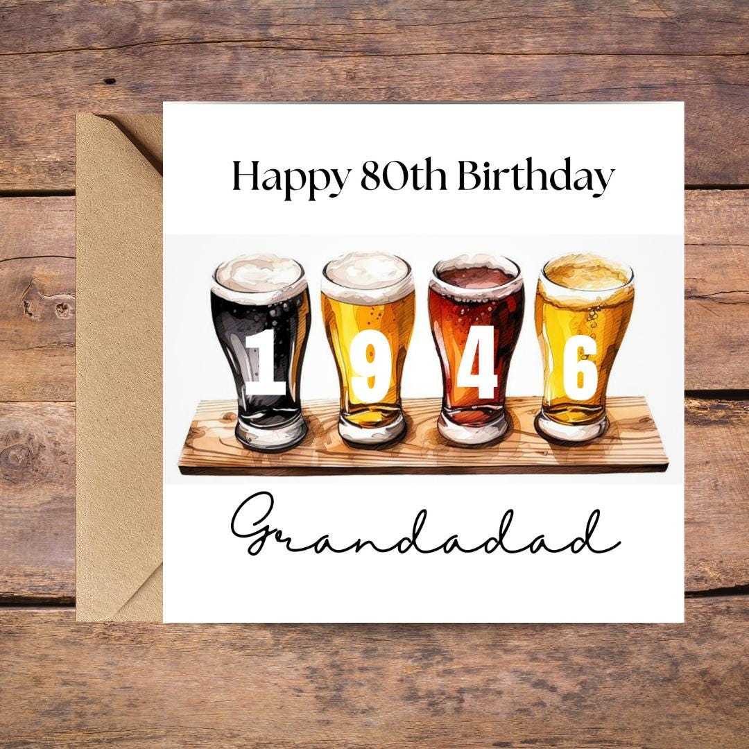 Personalized 80th Birthday Card For Grandad, Funny Birth Year Custom Name Greetings For Men