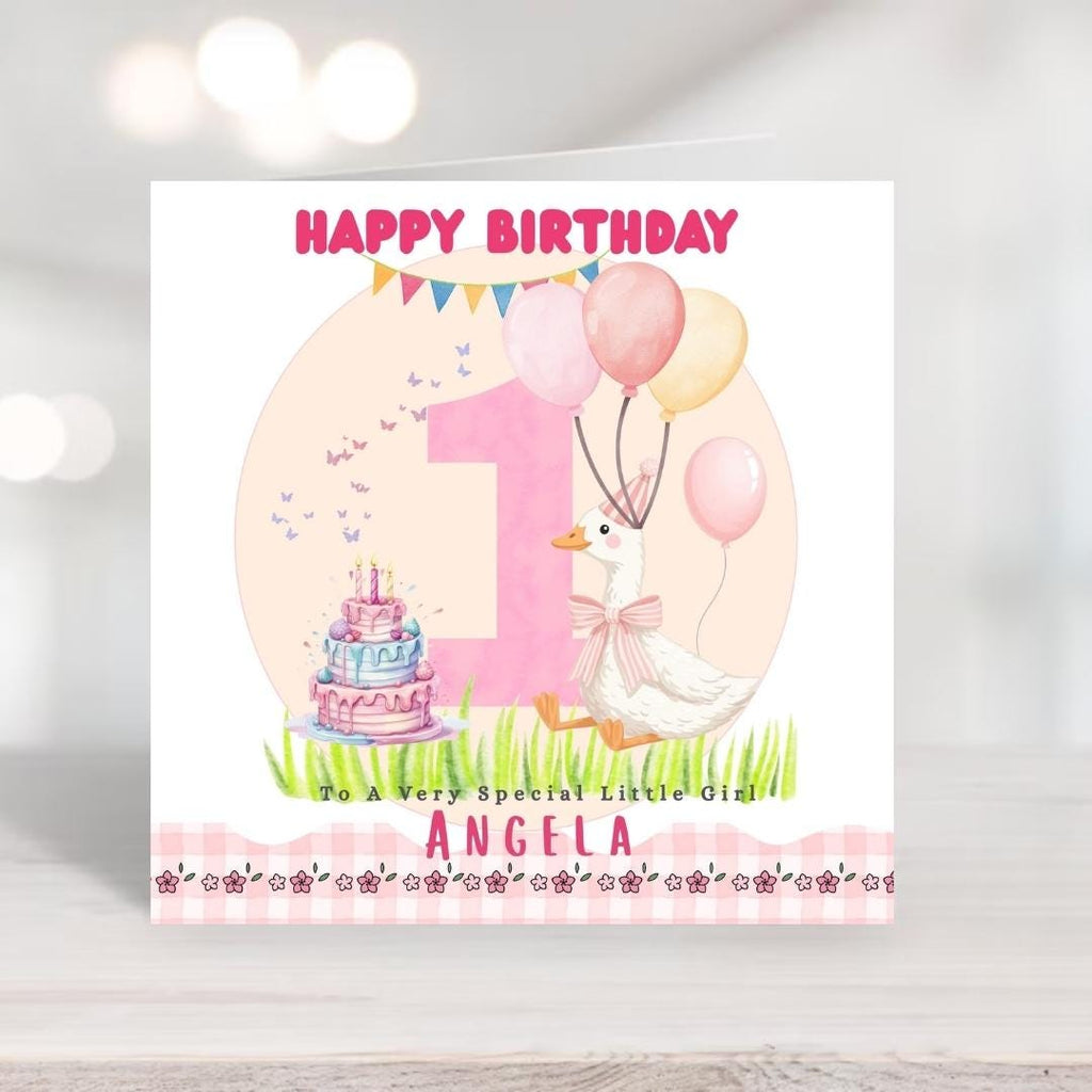 Personalised Goose 1st Birthday Card: Daughter, Granddaughter, Goddaughter, Niece