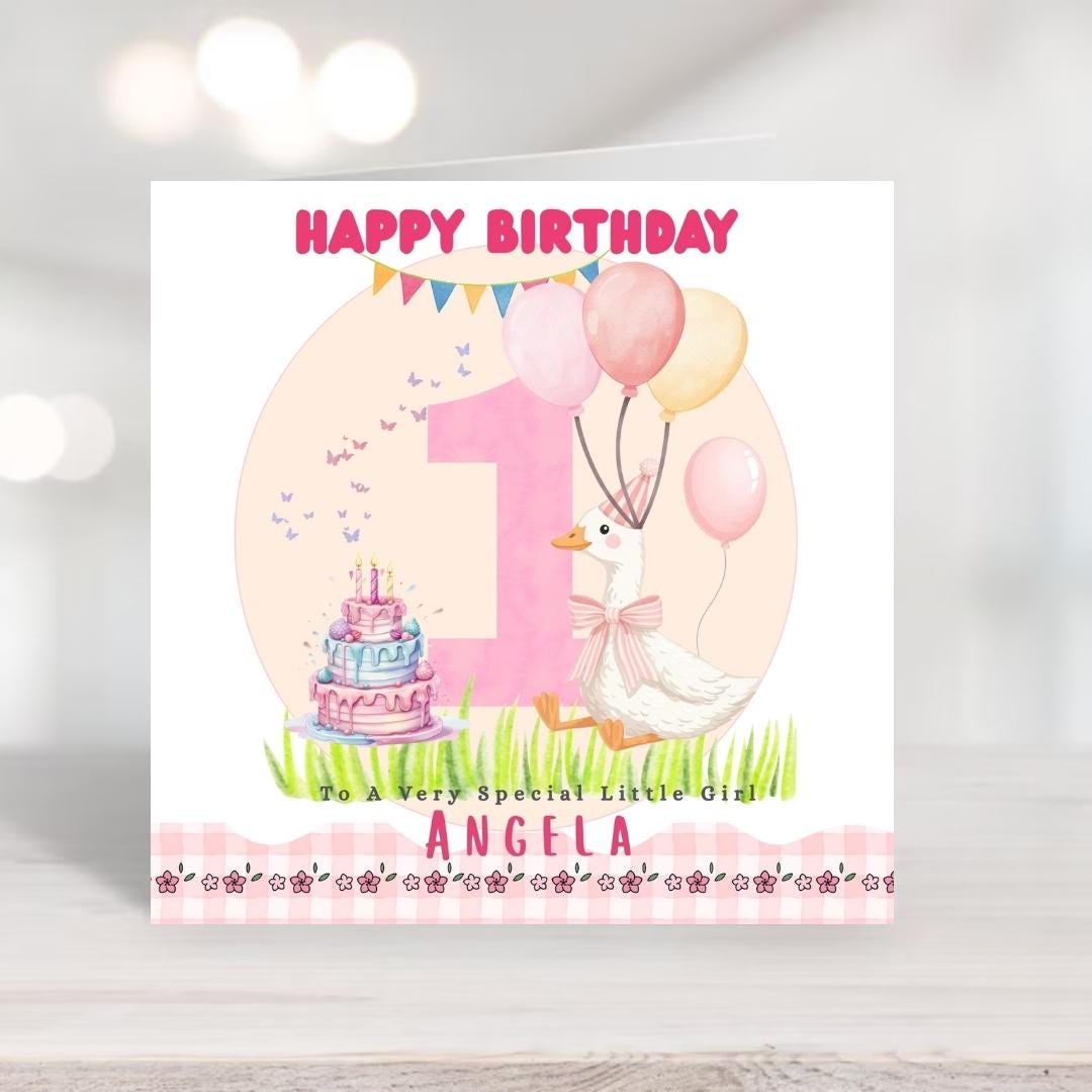 Personalised Goose 1st Birthday Card: Daughter, Granddaughter, Goddaughter, Niece