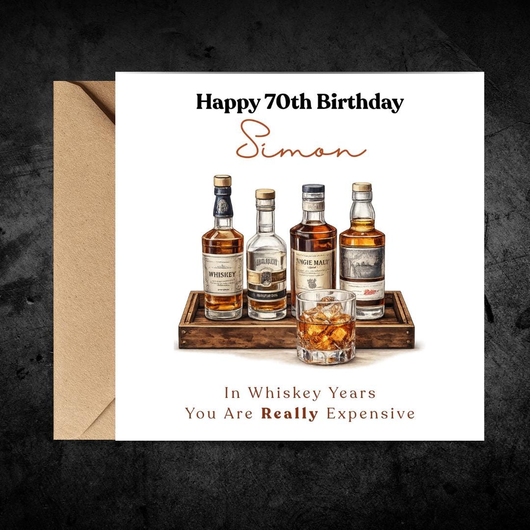Funny 70th Birthday Card For Husband, Dad, Grandpa - Whiskey Lover Card