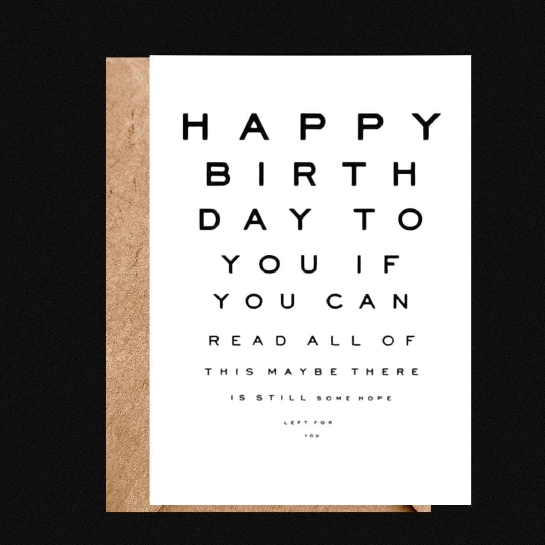 Funny Eye Test Birthday Card, Humor Birthday Card For Grandad Dad Mum