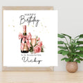 Personalised Birthday Card for Wife, Custom Name Elegant Romantic Champagne & Roses Birthday Card for Her