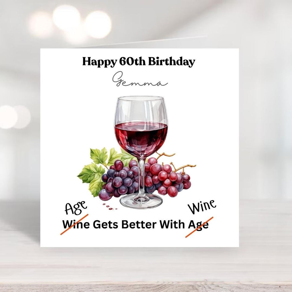 Personalized 60th Birthday Card Funny Wine – Custom Name Milestone Birthday Cards