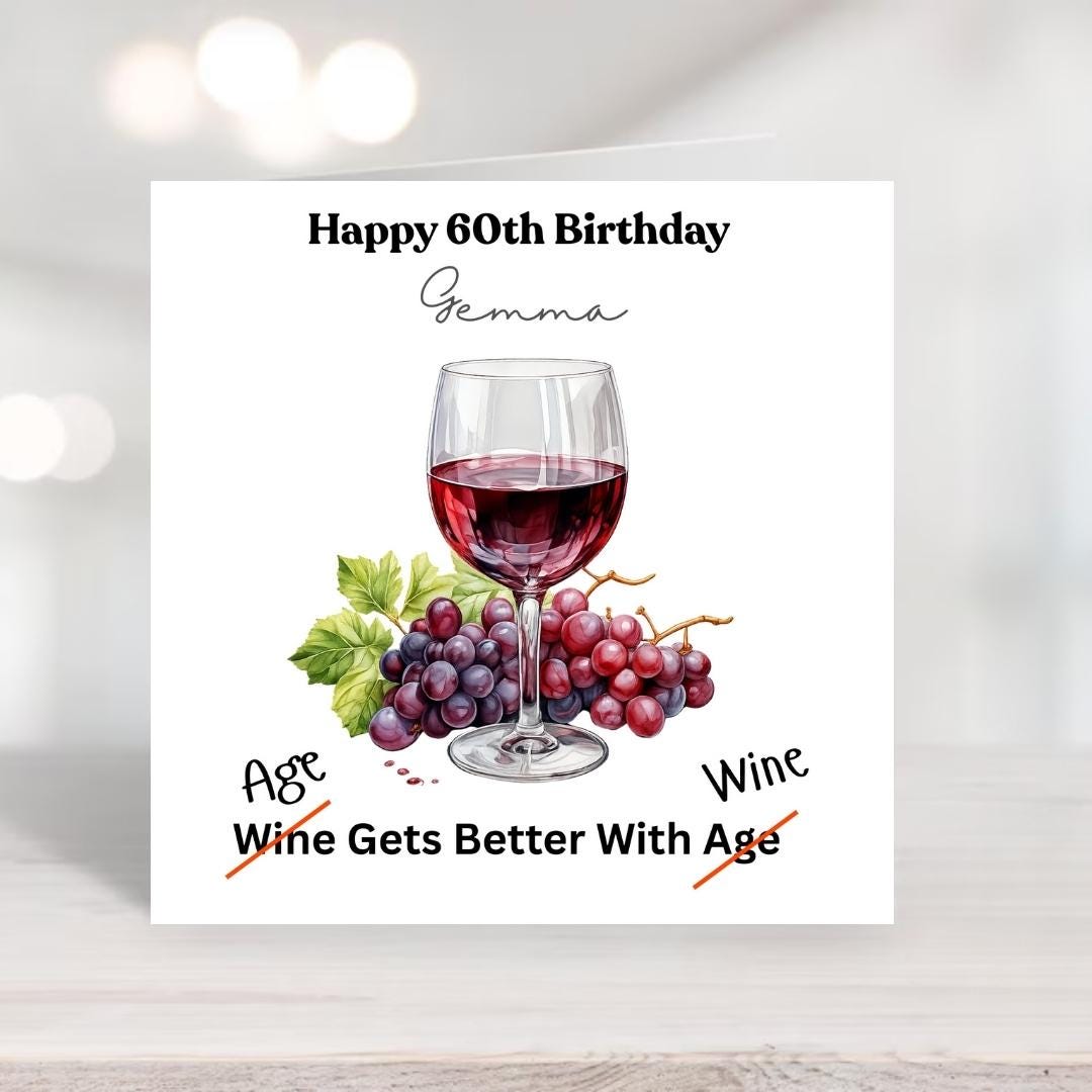 Personalized 60th Birthday Card Funny Wine – Custom Name Milestone Birthday Cards