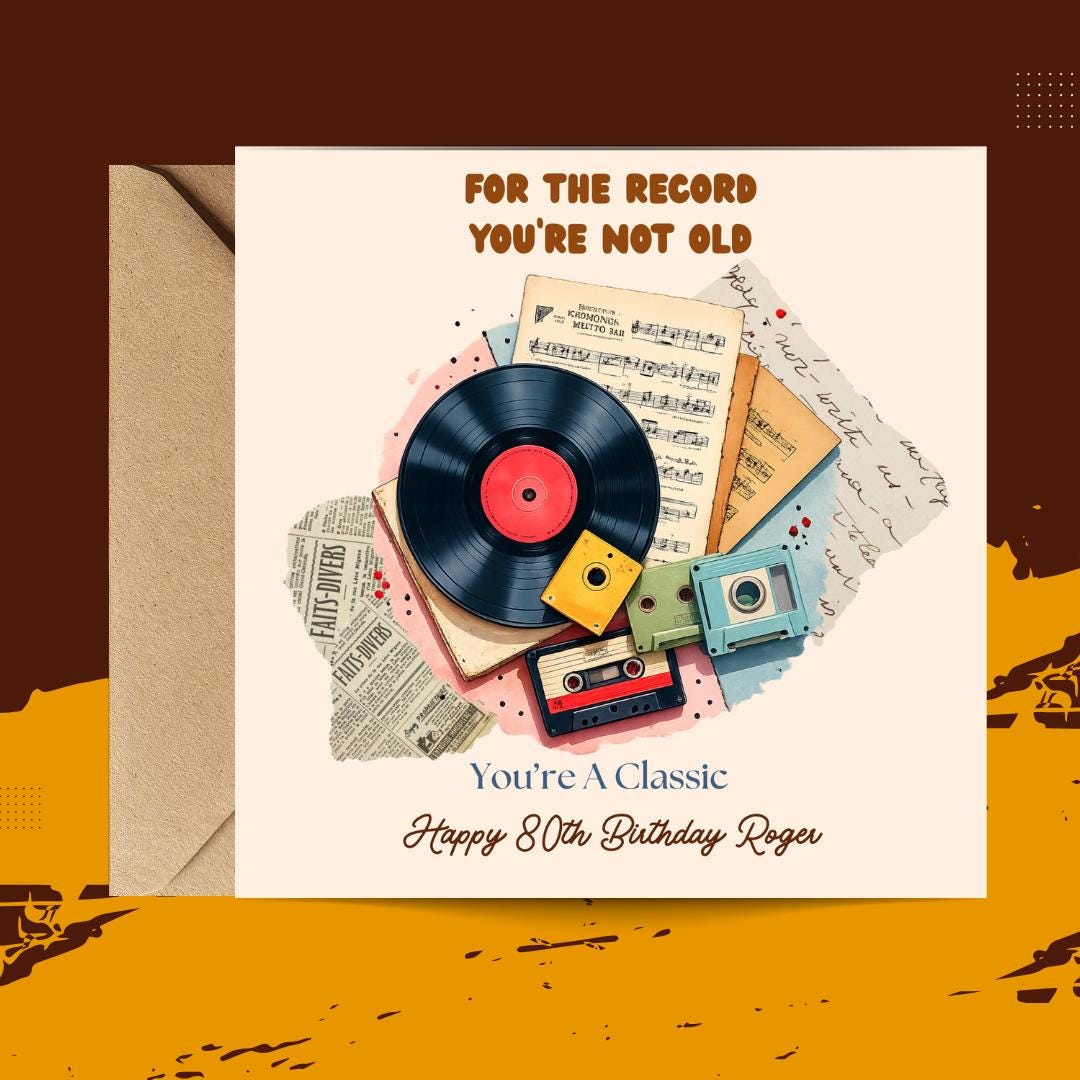 Funny 80th Birthday Card For Dad, Grandpa, Uncle, Husband - Vintage Record Player Humour Cards