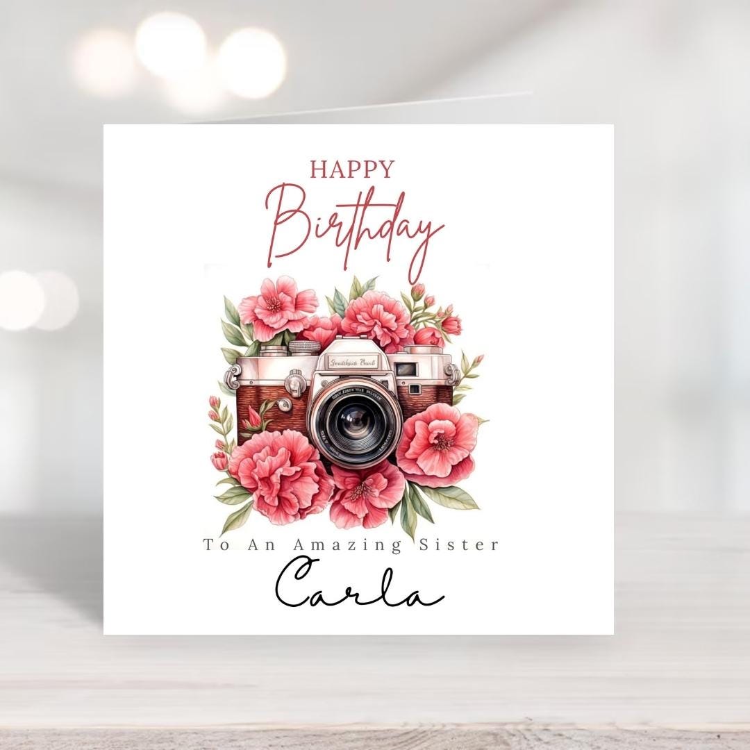 Personalised Birthday Card For Photographer Daughter Granddaughter Friend, DSLR Camera Minimalist Cards