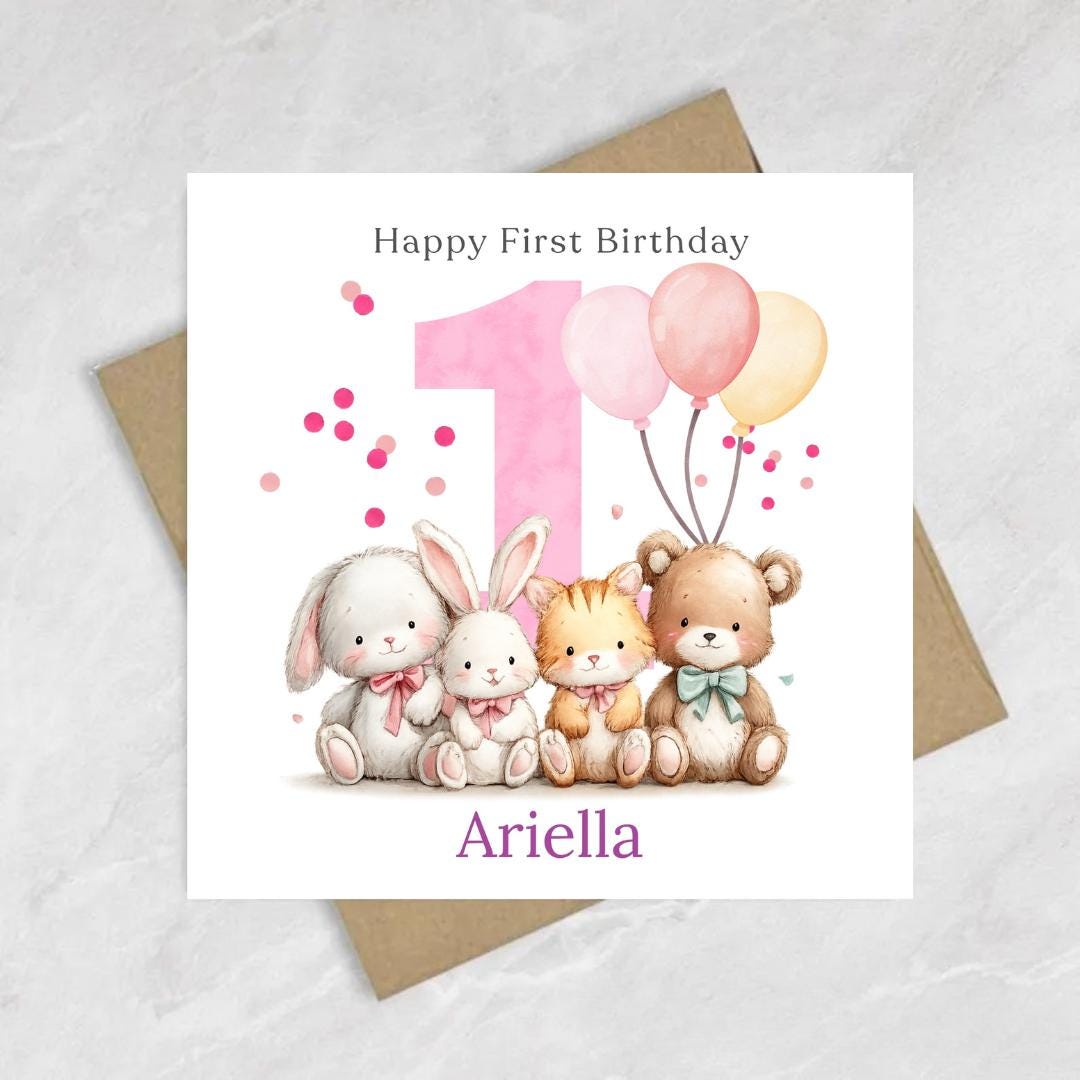 Personalized first Birthday Card For Granddaughter Daughter Niece, First Birthday Custom name Big Number One