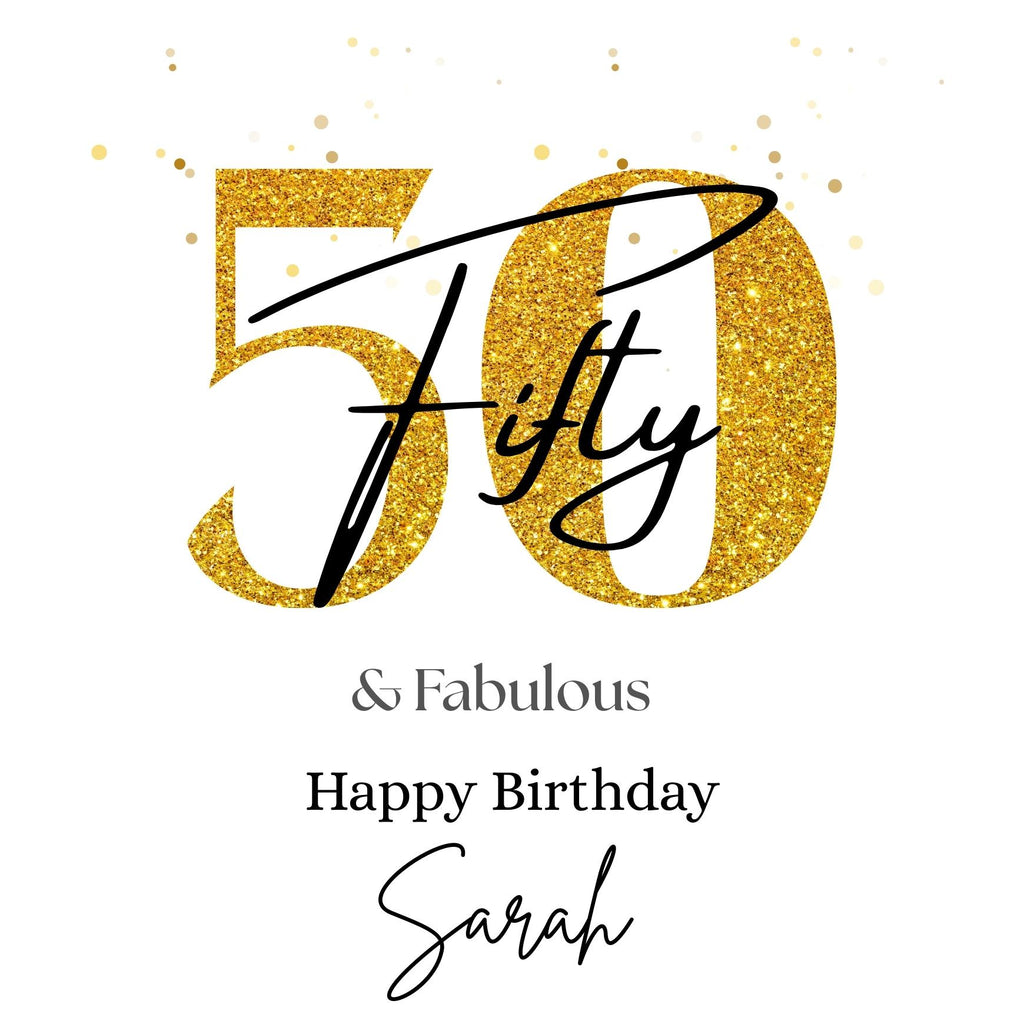 Personalized 50th Birthday Card, Gold Glitter Fifty, Keepsake Milestone