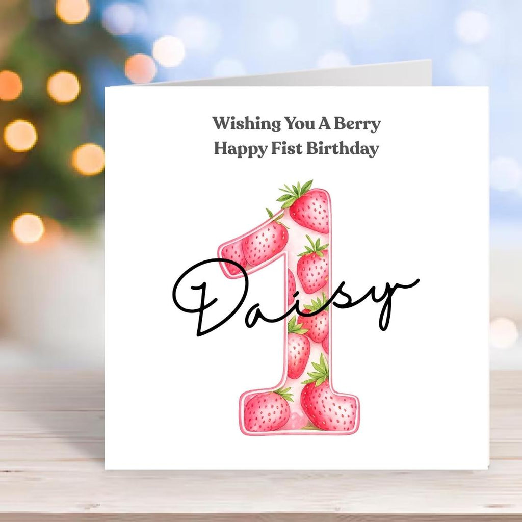 Personalized Strawberry 1st Birthday Card, Granddaughter Daughter Niece, Berry Sweet One