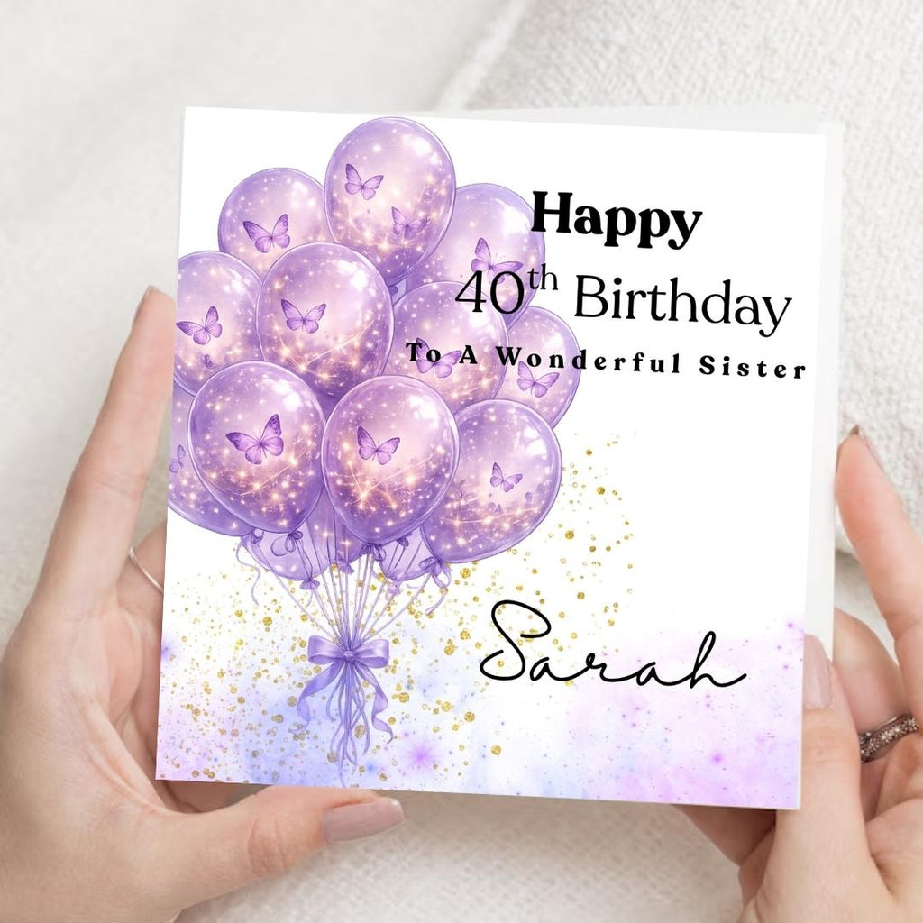 Personalized 40th Birthday Card For Sister, Daughter, Friend, Colleague, Niece - Balloons Magical Design