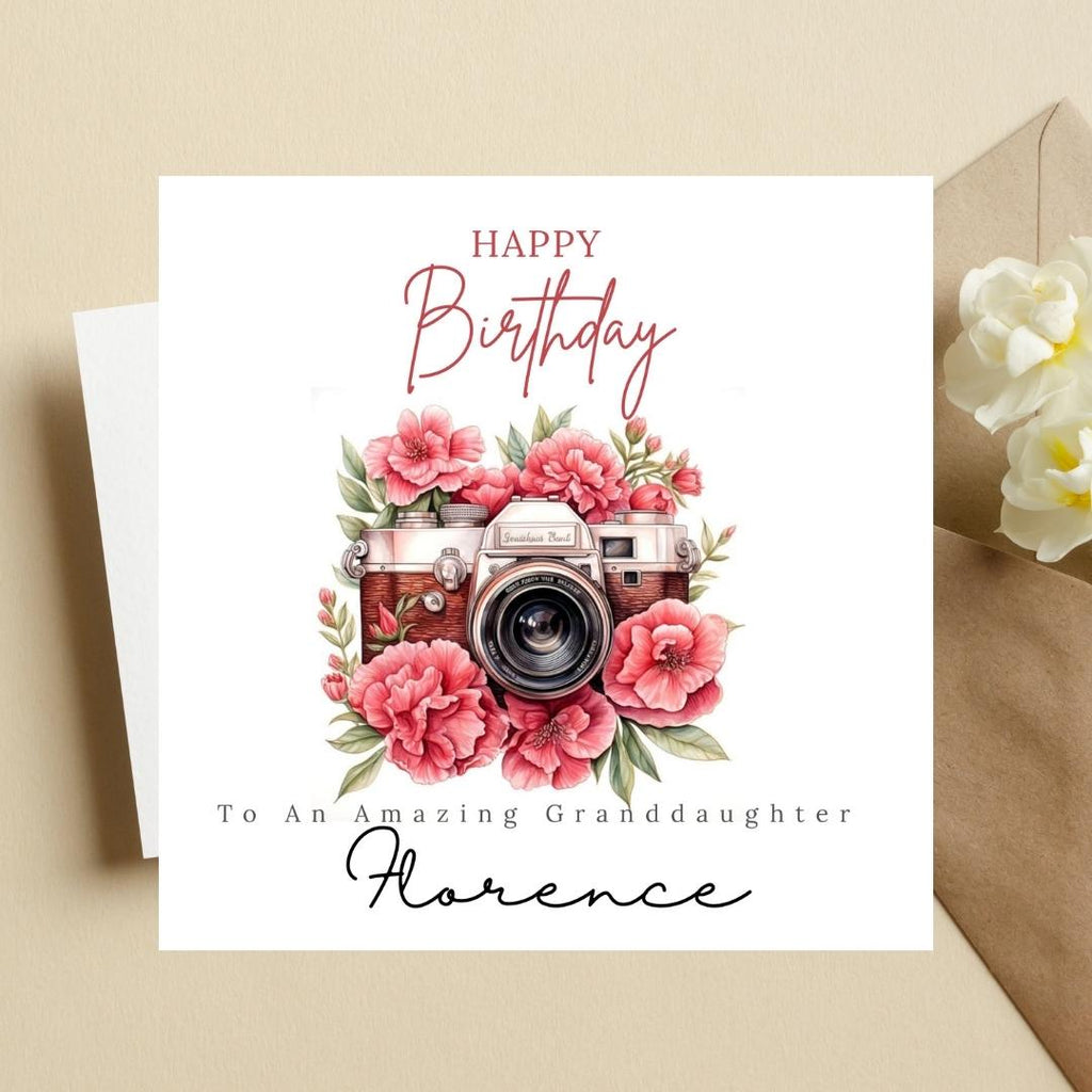 Personalised Birthday Card For Photographer Daughter Granddaughter Friend, DSLR Camera Minimalist Cards