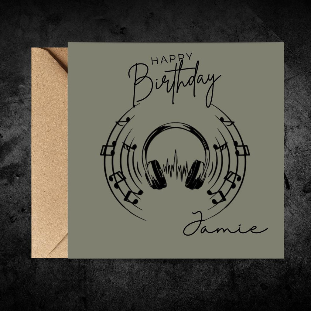 Personalized Music Birthday Card, Vinyl Headphones Custom Name, Unisex Teen Birthday Cards