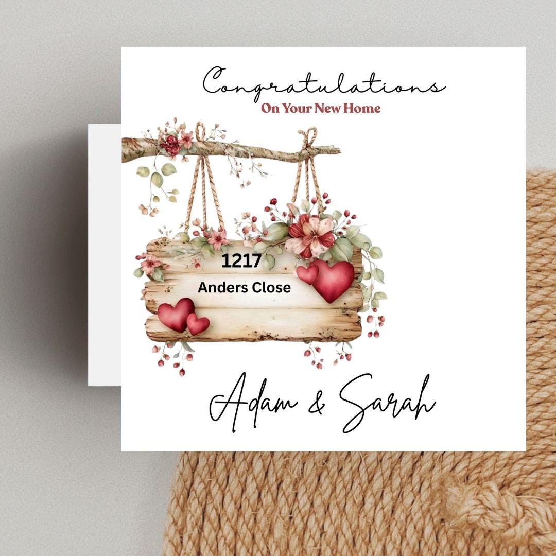 Personalized New Home Congratulations Card, Housewarming Gift, Custom Address Name Cards